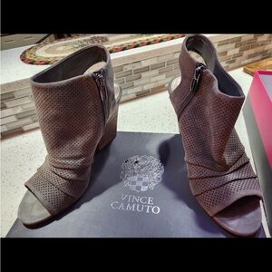 Vince Camuto Taupe Peep-Toe Heeled Boots